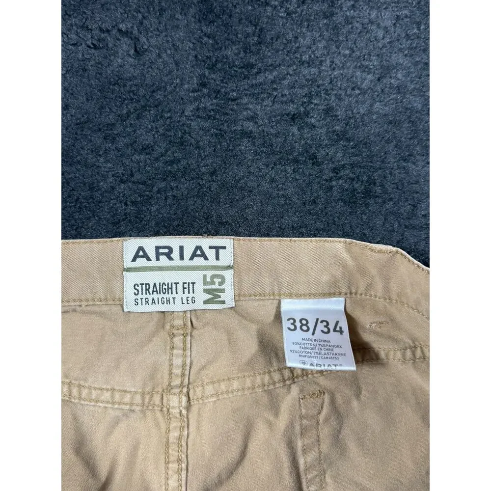 Ariat M5 Jeans Mens 38x34 Brown Denim Straight Leg Workwear Stretch Cotton
